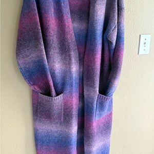 Cato Women's multi colored Purple and Pink Open Front Cardigan long soft NWOT